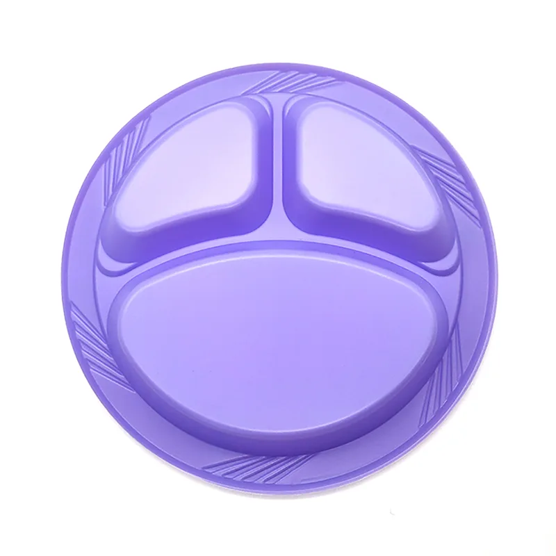 10-calowy, 3-przedziałowy jednorazowy okrągły talerz z tworzywa sztucznego